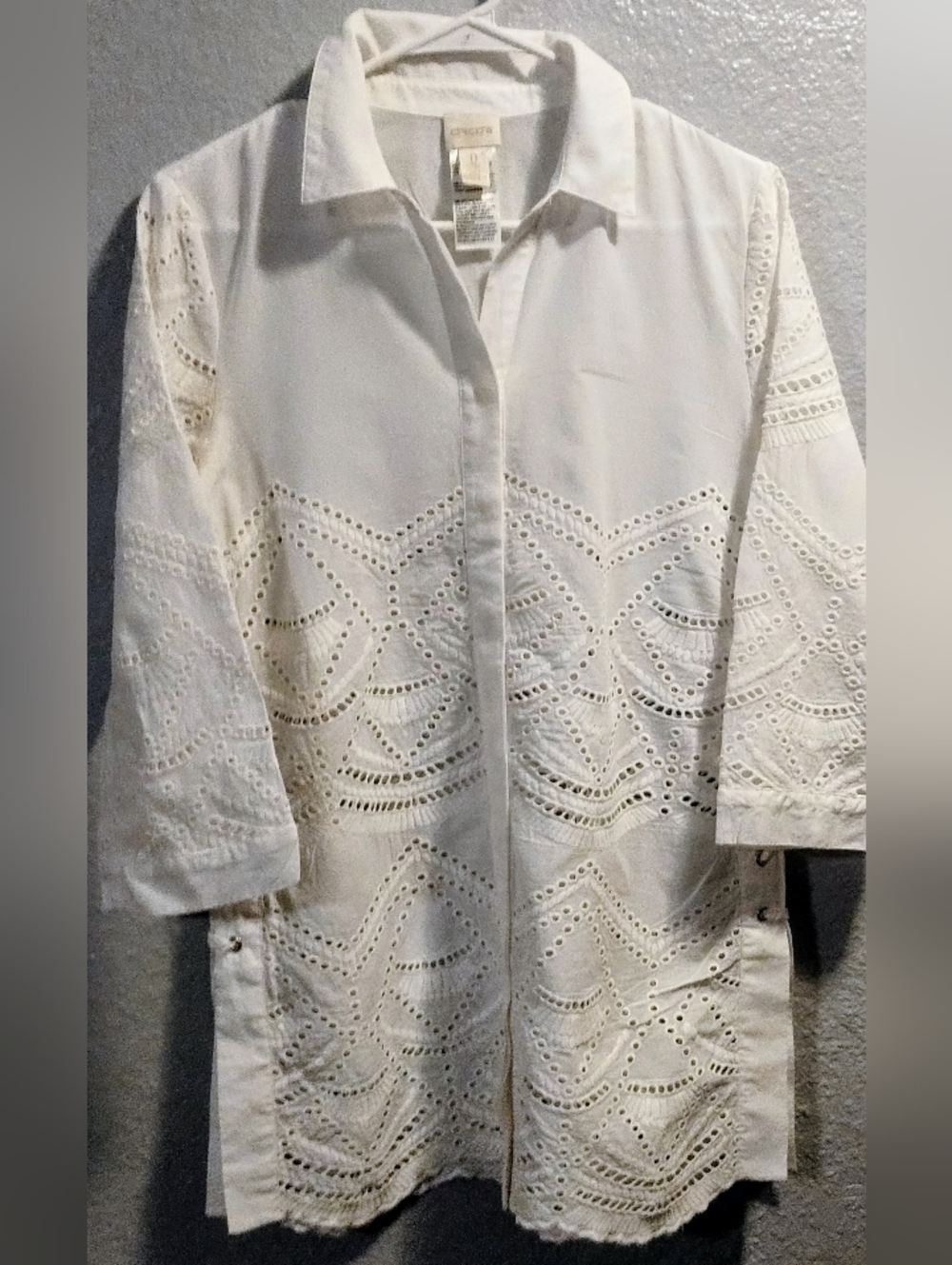 Chicos White Eyelet Button-Front top
